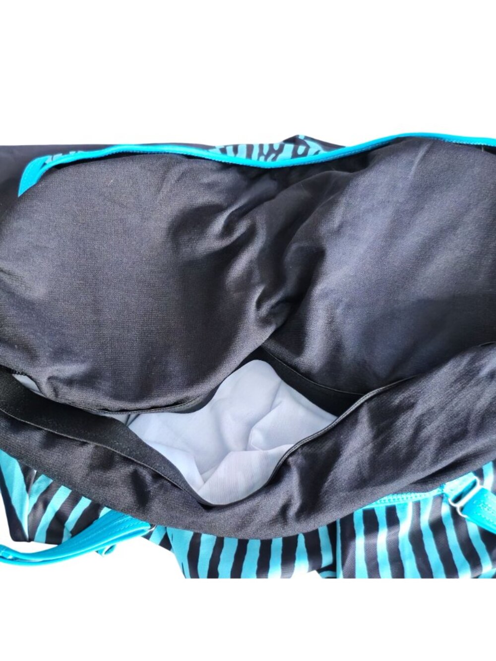 Black Blue Abstract Tankini Top 16W Plus Size Flared Built In Bra - Picture 3 of 8